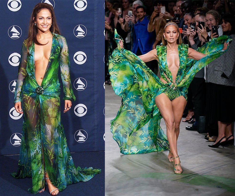 2000 grammys green versace jungle dress